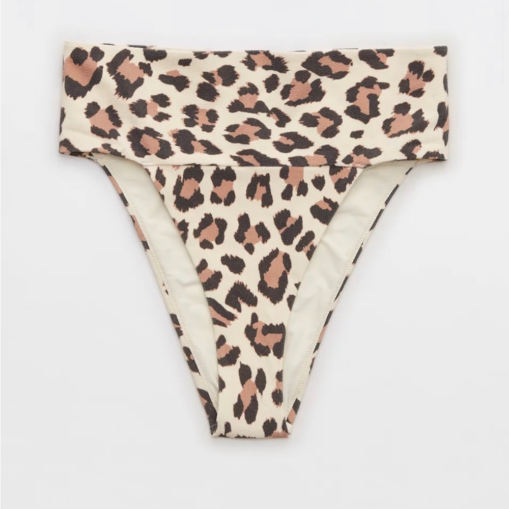 Aerie Buzzed Terry Leopard Banded High Cut Cheeky Bikini Bottom